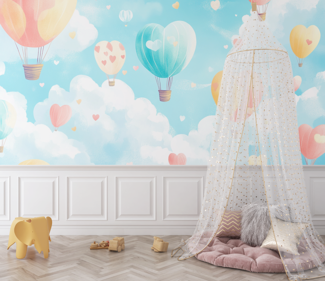 Hot Air Balloon and Little Hearts Wallpaper | Murals Wallpaper
