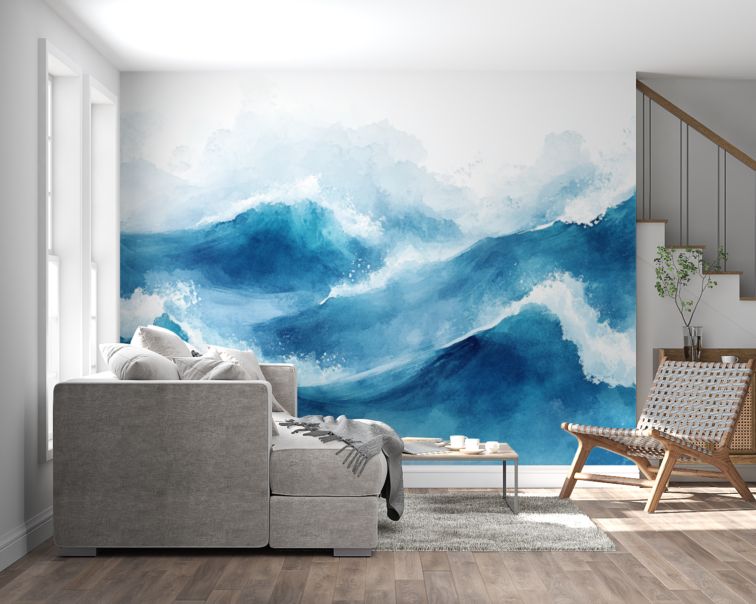 Dynamic Blue Wave Watercolor Wallpaper | Murals Wallpaper