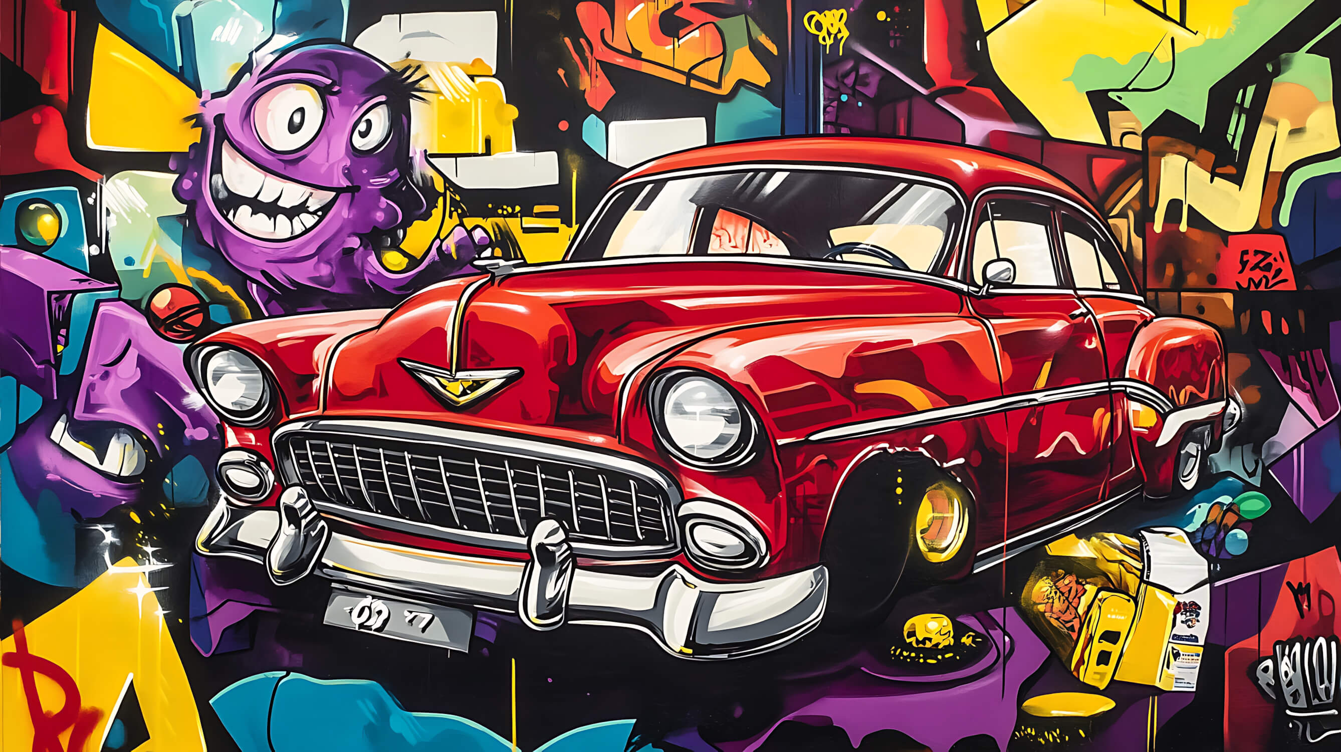 American Car Graffiti Wallpaper | Murals Wallpaper