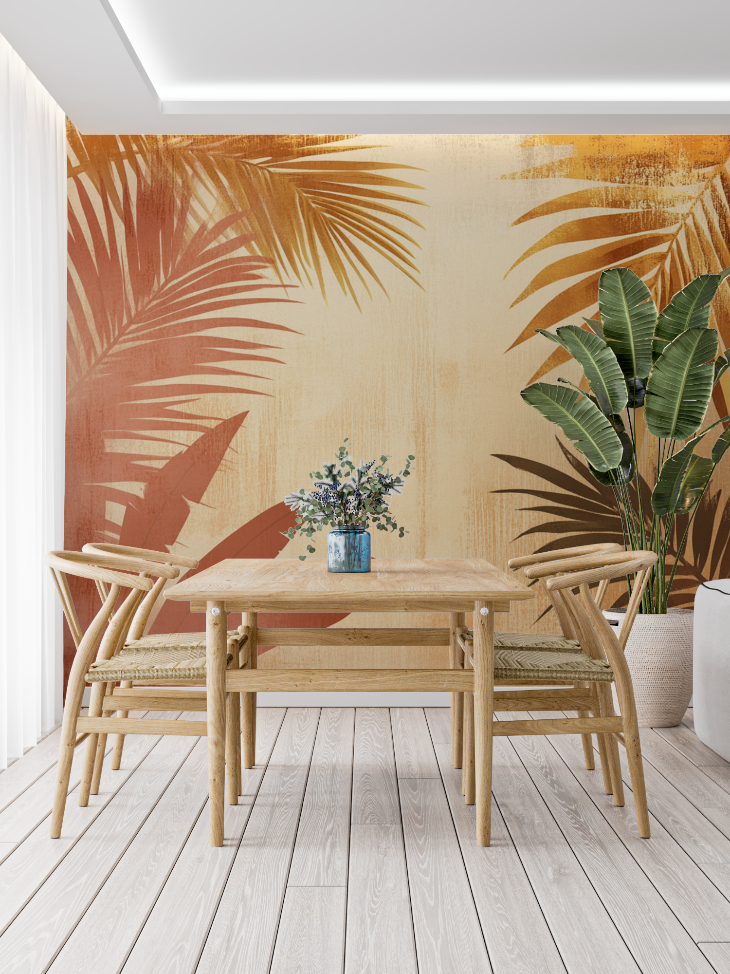 Terracotta Wallpaper with Stylized Palms | Murals Wallpaper