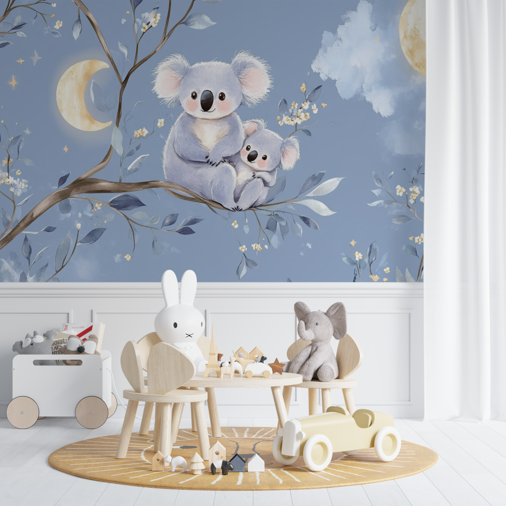 Pastel Koala Wallpaper with Golden Moon | Murals Wallpaper