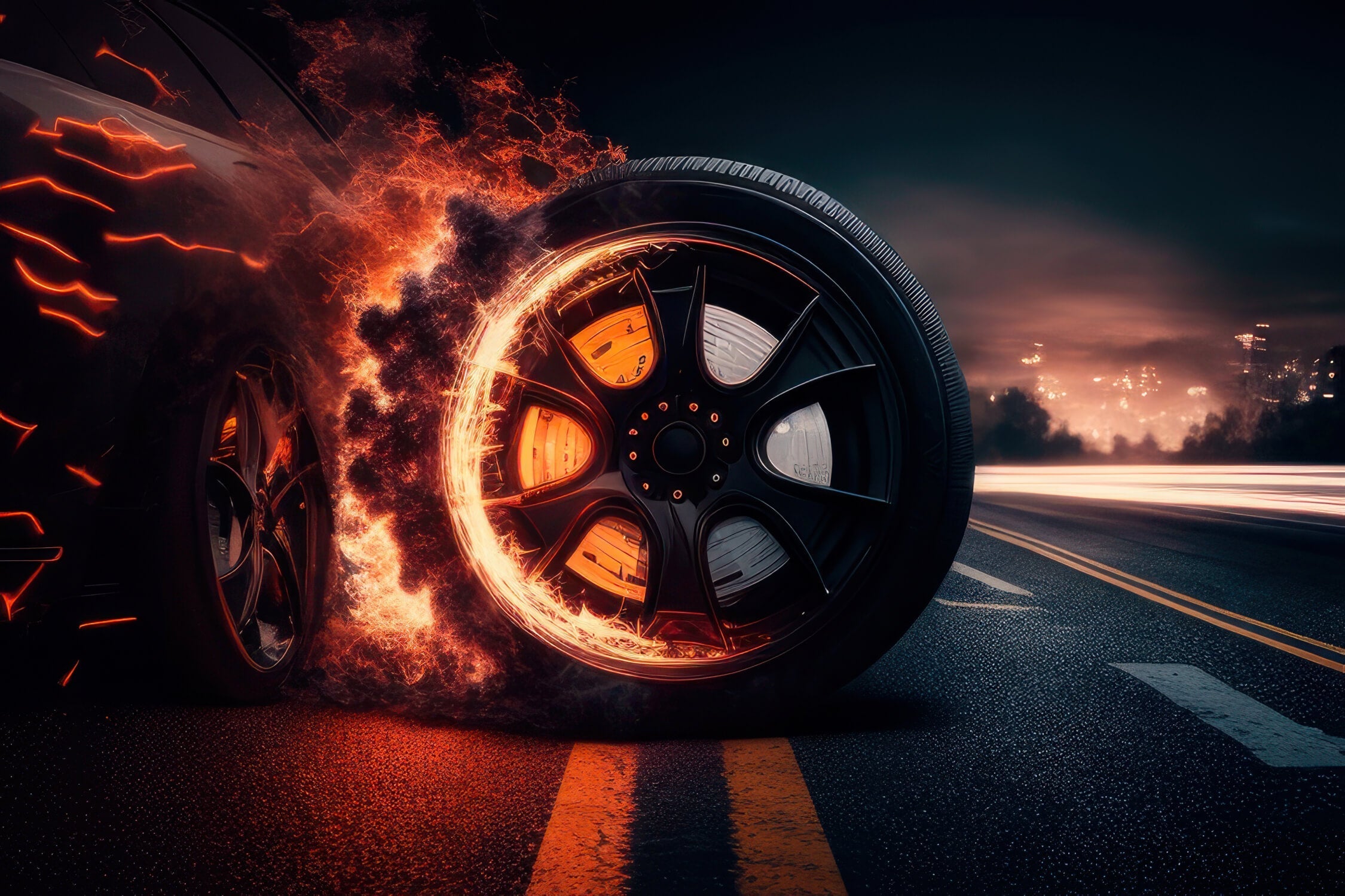 Burning Car Wheel Wallpaper | Murals Wallpaper