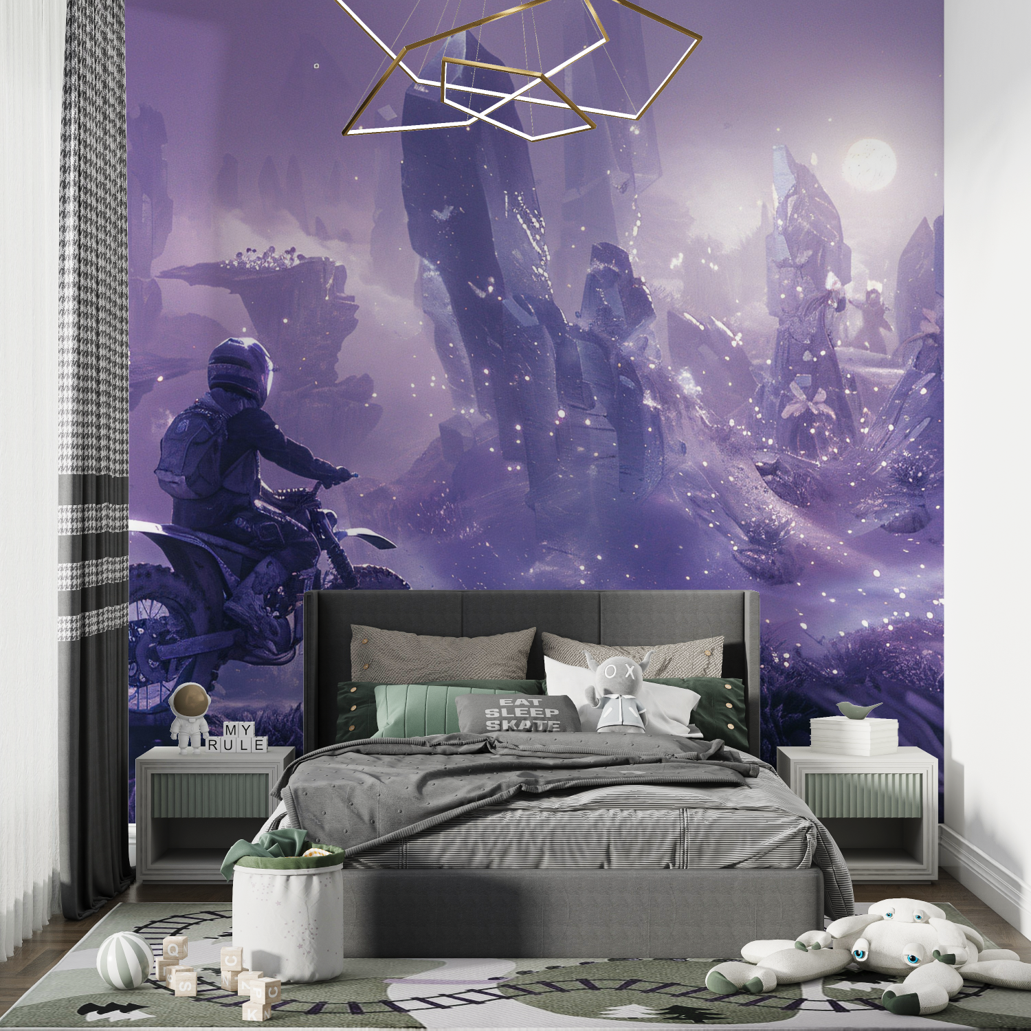 Lila Motorradjunge-Tapete | Wandbild-Tapete