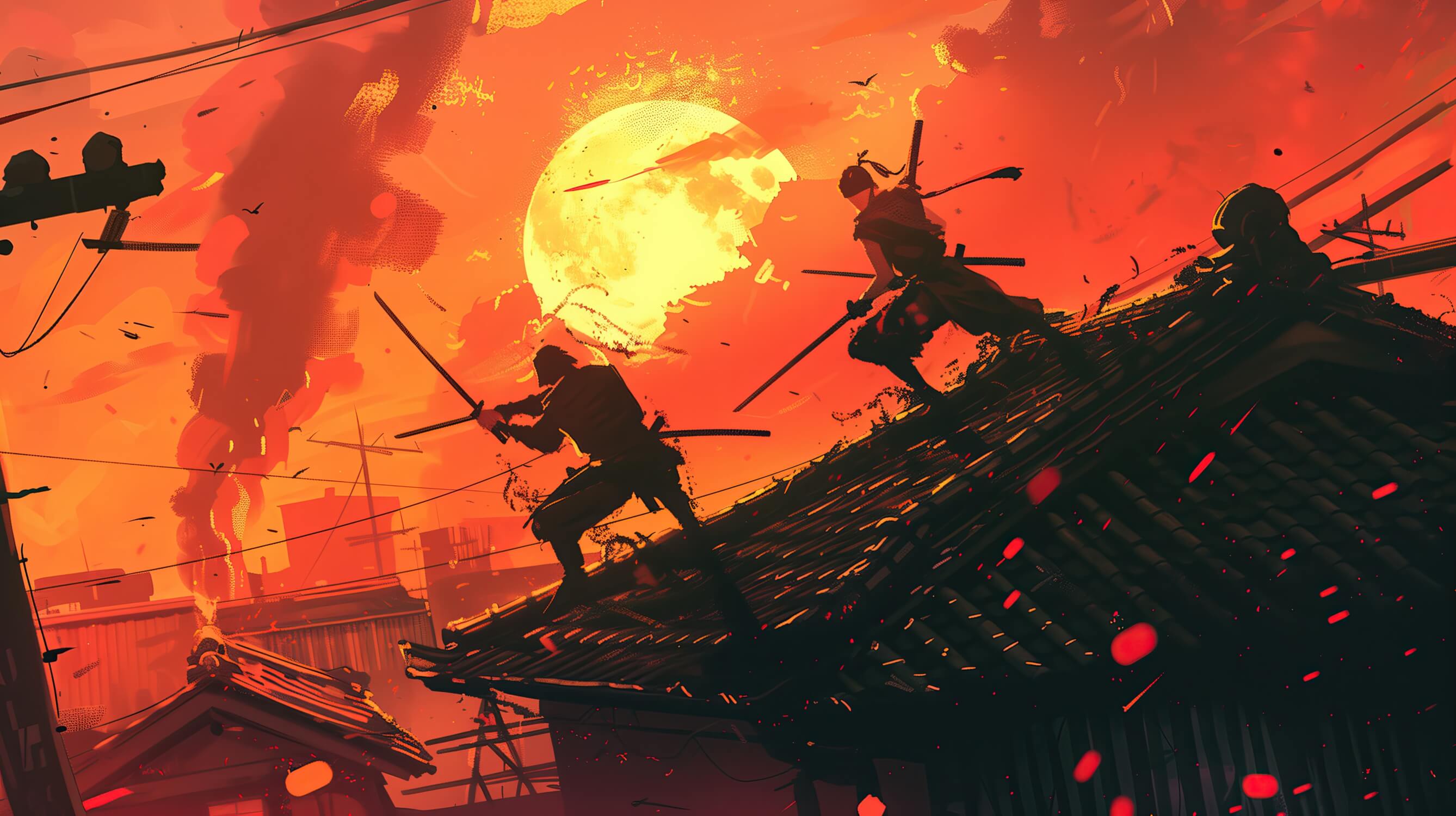 Anime Fire Combat Wallpaper | Murals Wallpaper