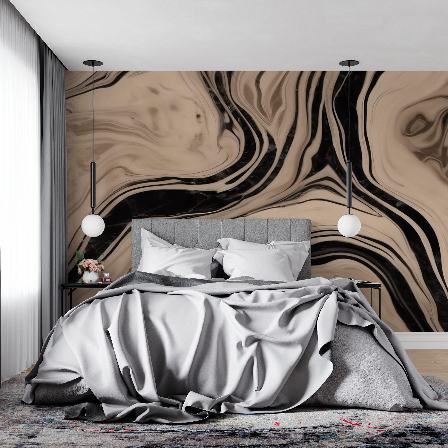 Beige and Black Wallpaper | Murals Wallpaper