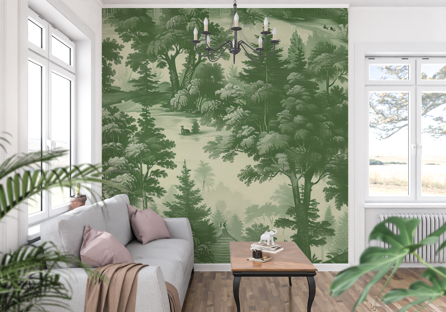 Green Toile Wallpaper | Murals Wallpaper