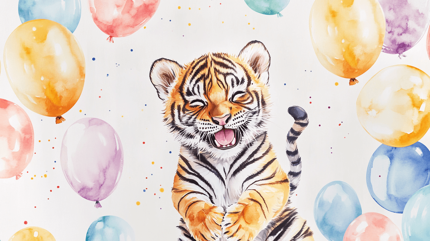 Tiger and Colorful Balloons Wallpaper | Murals Wallpaper