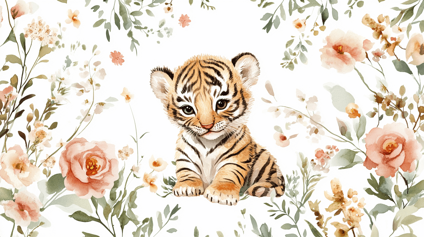 Tiger and Wildflower Wallpaper | Murals Wallpaper