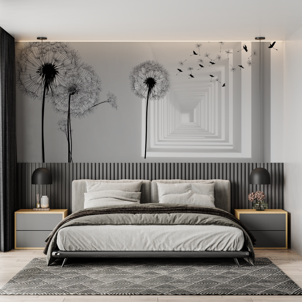 Black and white illlusion mural...er chambre adulte tendance