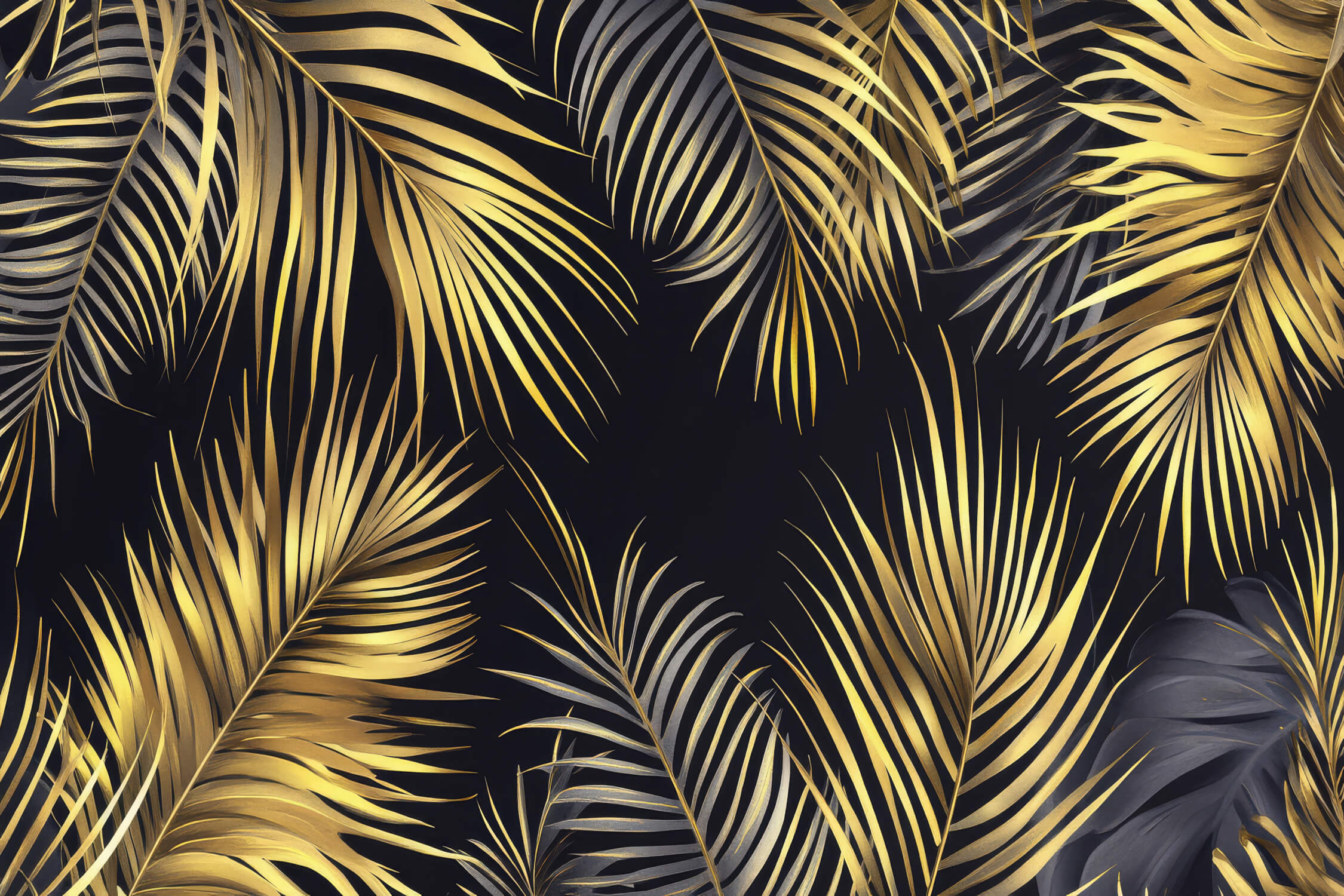 Black and Gold Palm Leaf Wallpaper | Murals Wallpaper