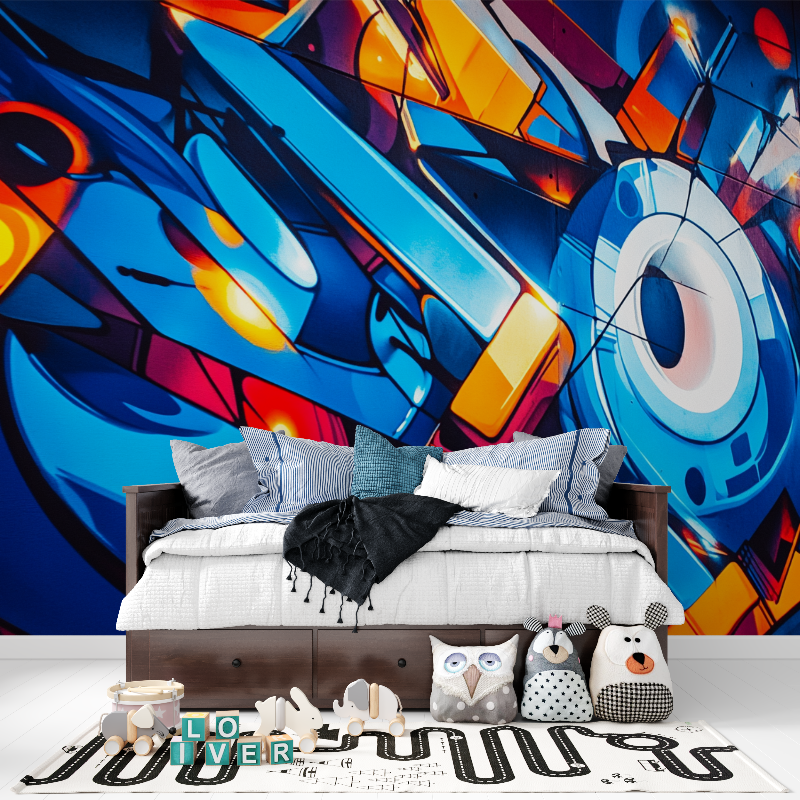Blue Electro Graffiti Wallpaper | Murals Wallpaper