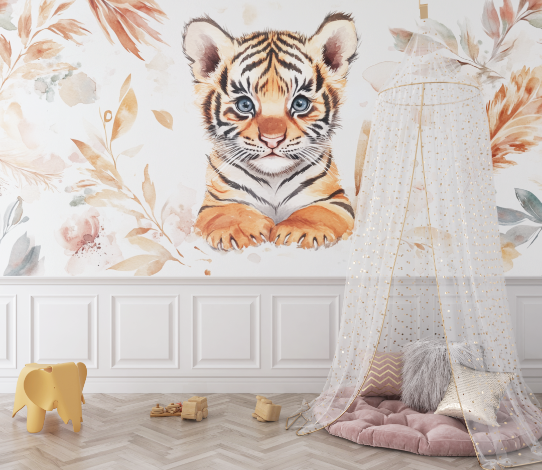 Tiger and Bohemian Feathers Wallpaper | Murals Wallpaper