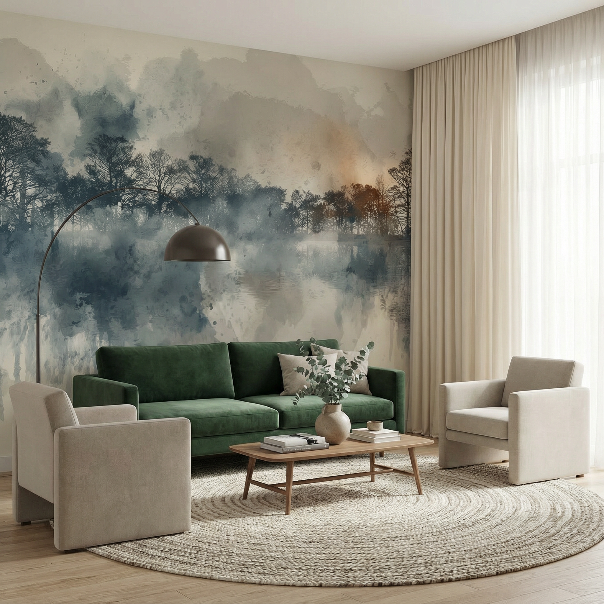 Abstrakte Aquarell-Wald-Wandtapete