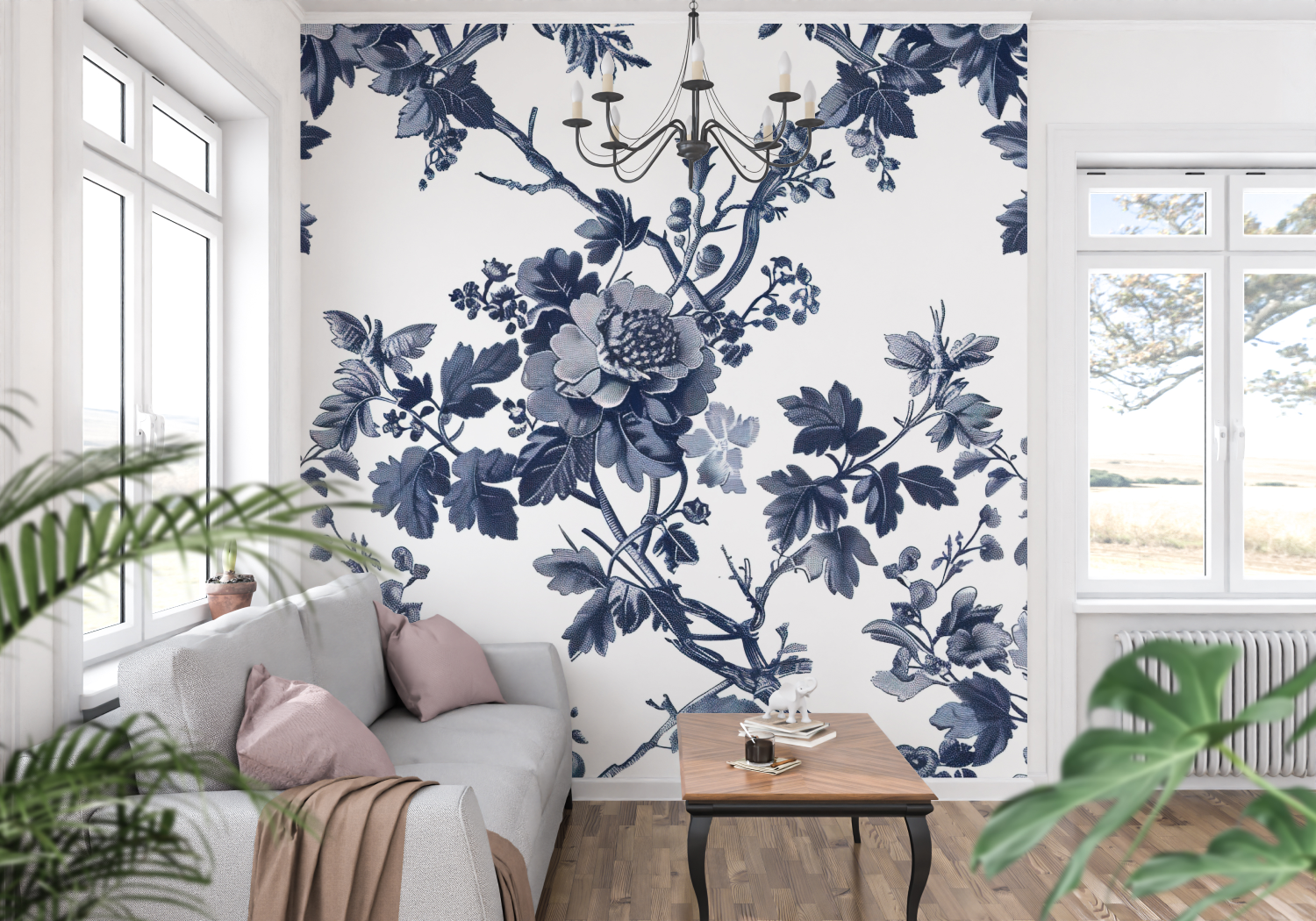 Schwarze Toile-Tapete mit Blumenmuster | Wandtapete