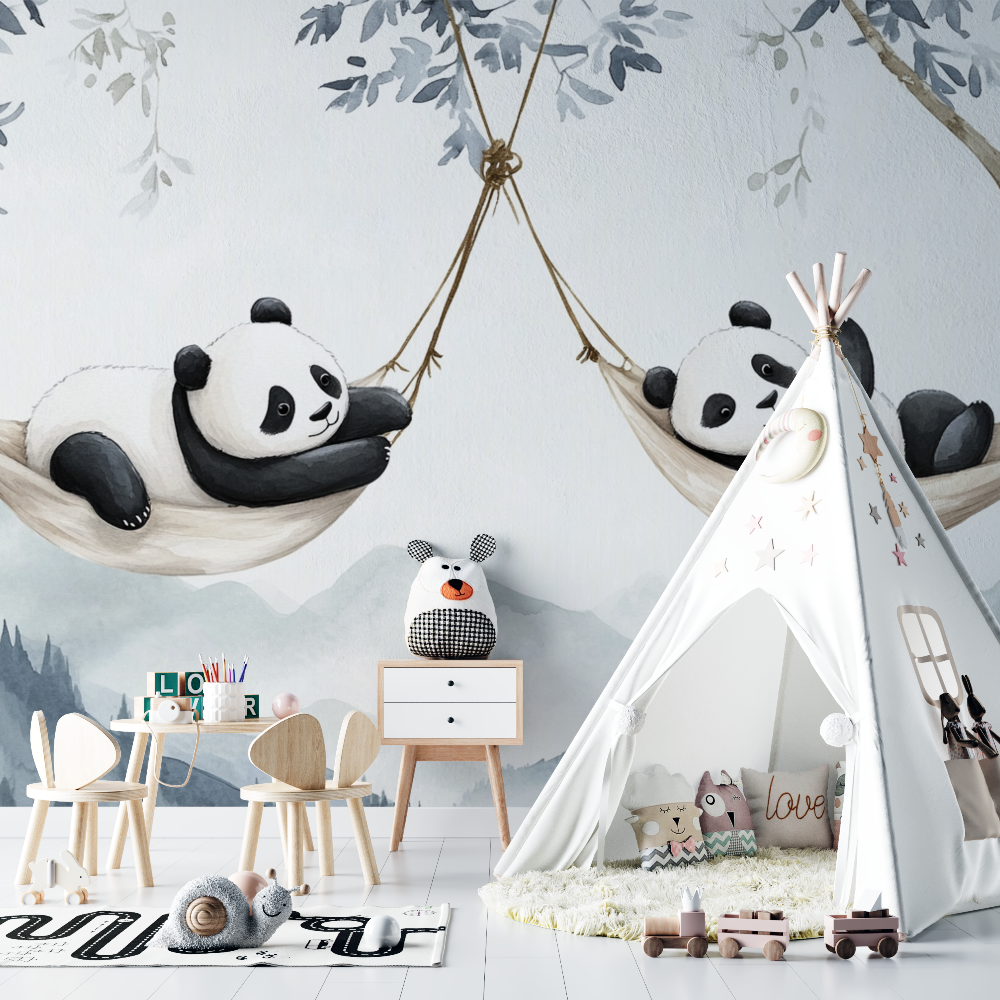 Blue Panda Wallpaper with Hammock | Murals Wallpaper