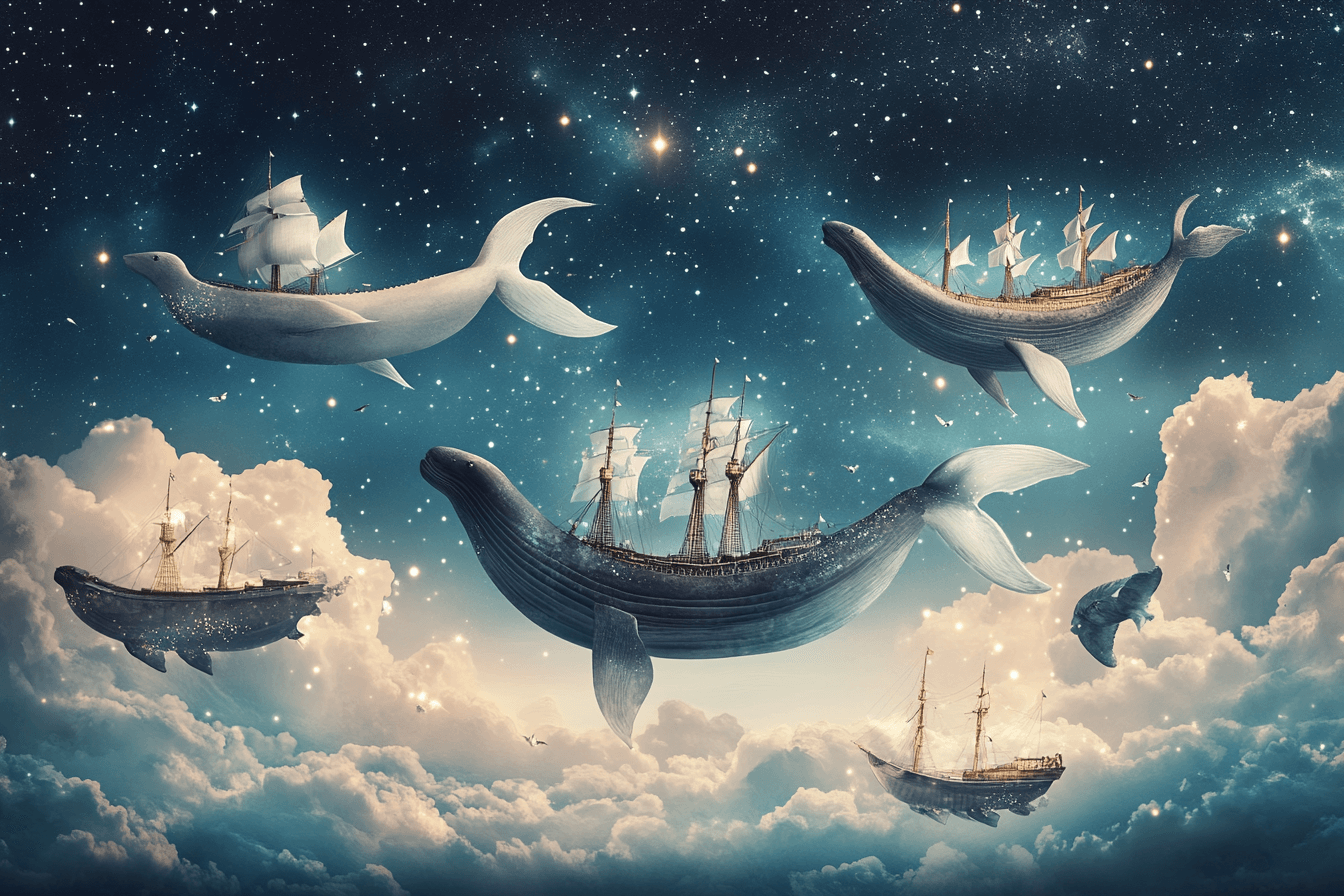 Nautical Wallpaper with Ships and Whales in the Sky | Murals Wallpaper