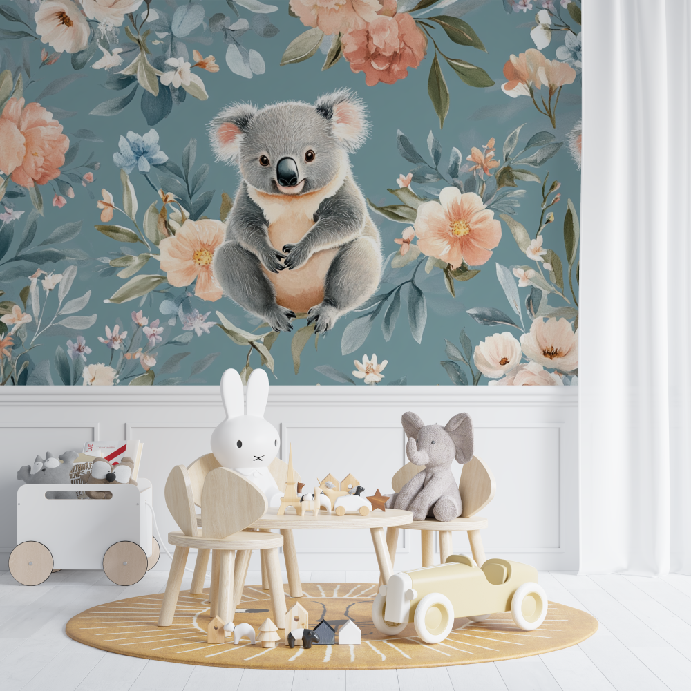Koala Wallpaper and Flower Rug | Murals Wallpaper