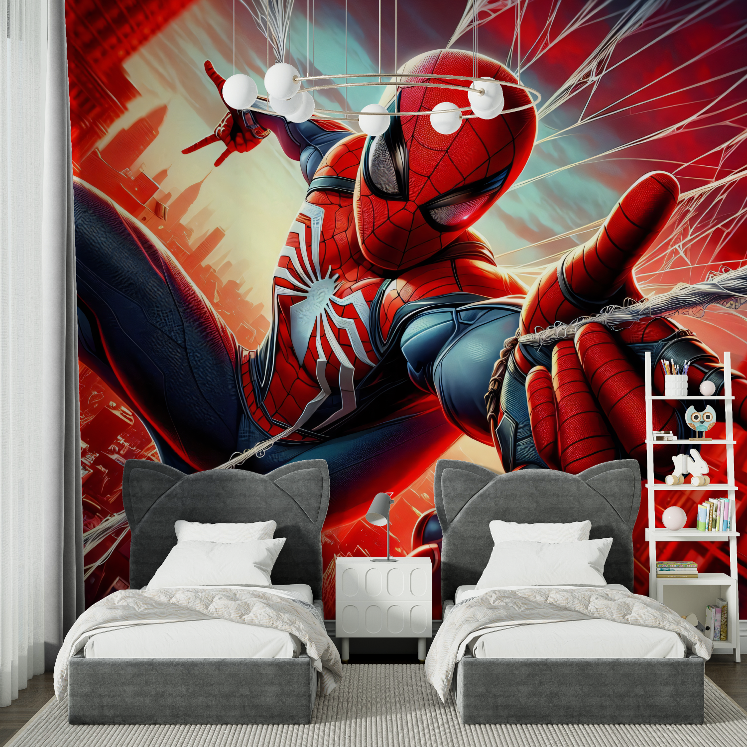 Papier Peint Spiderman Rouge - Kinderzimmer Junge Bett