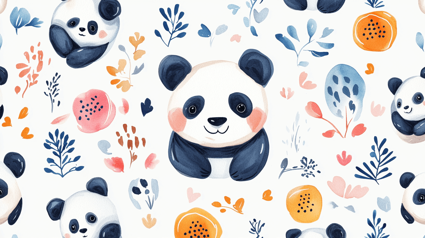 Panda Wallpaper with Ethnic Patterns | Murals Wallpaper