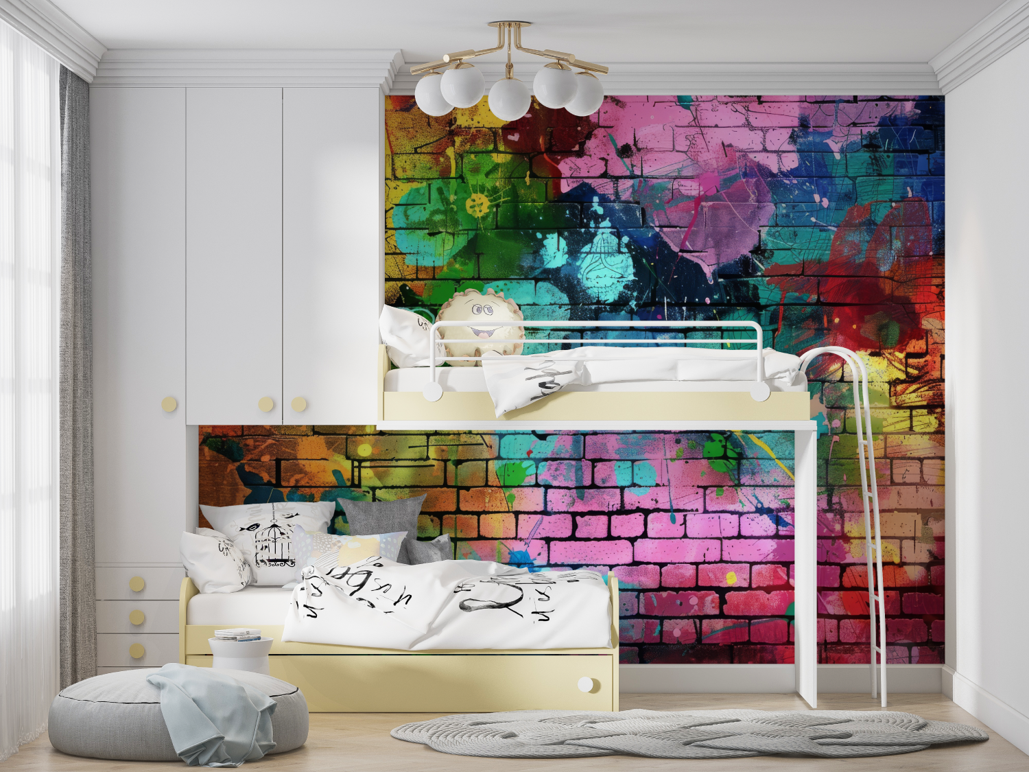 Graffiti-Wandgemälde aus Ziegelsteinen – Wandteppiche