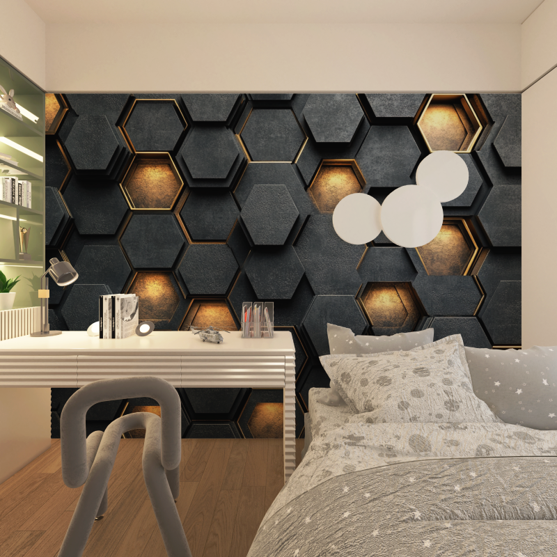Gamer Hexagonal Wallpaper Black and Gold | Murals Wallpaper