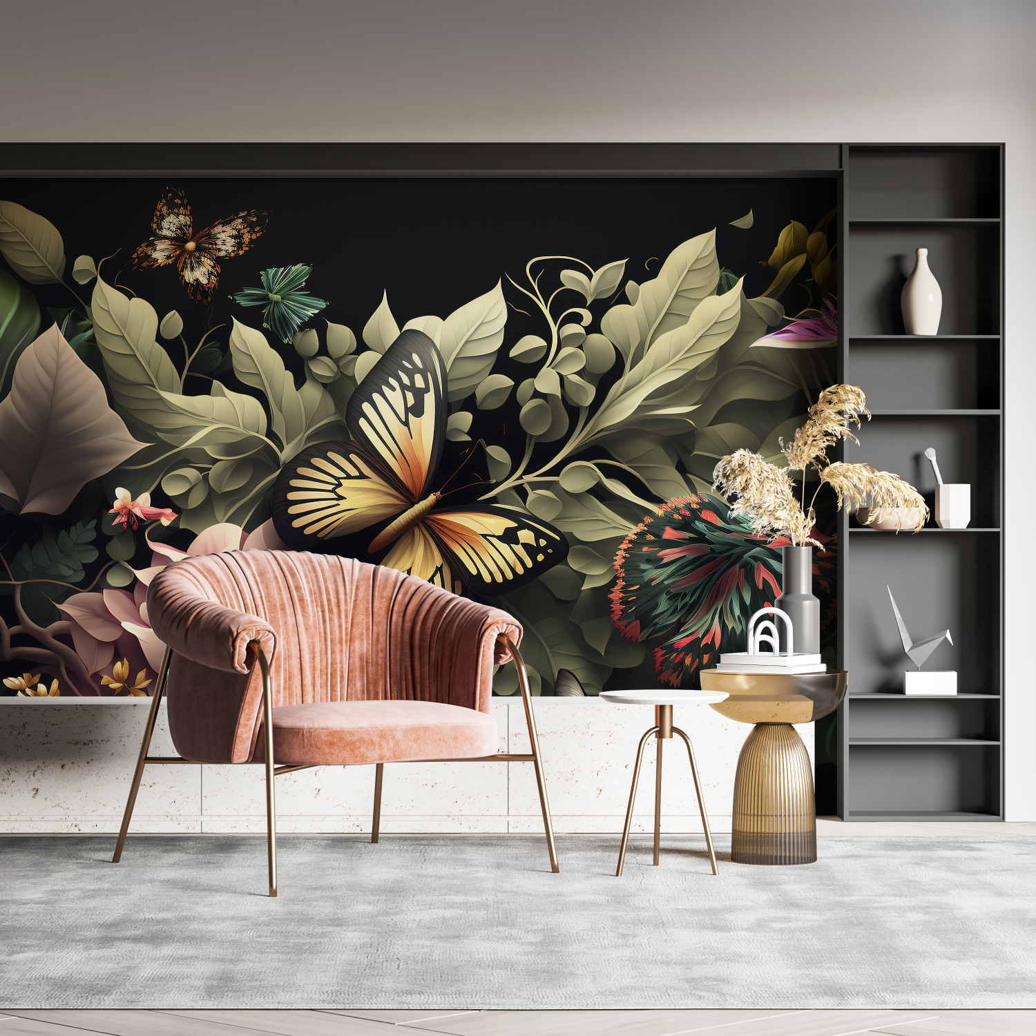 Black Background Wallpaper with Flowers | Murals Wallpaper