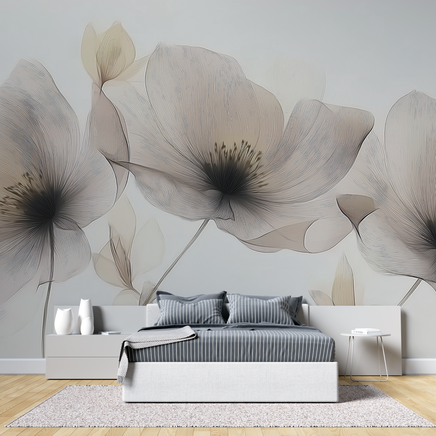 Design flores contornos mural papel de parede tete de lit