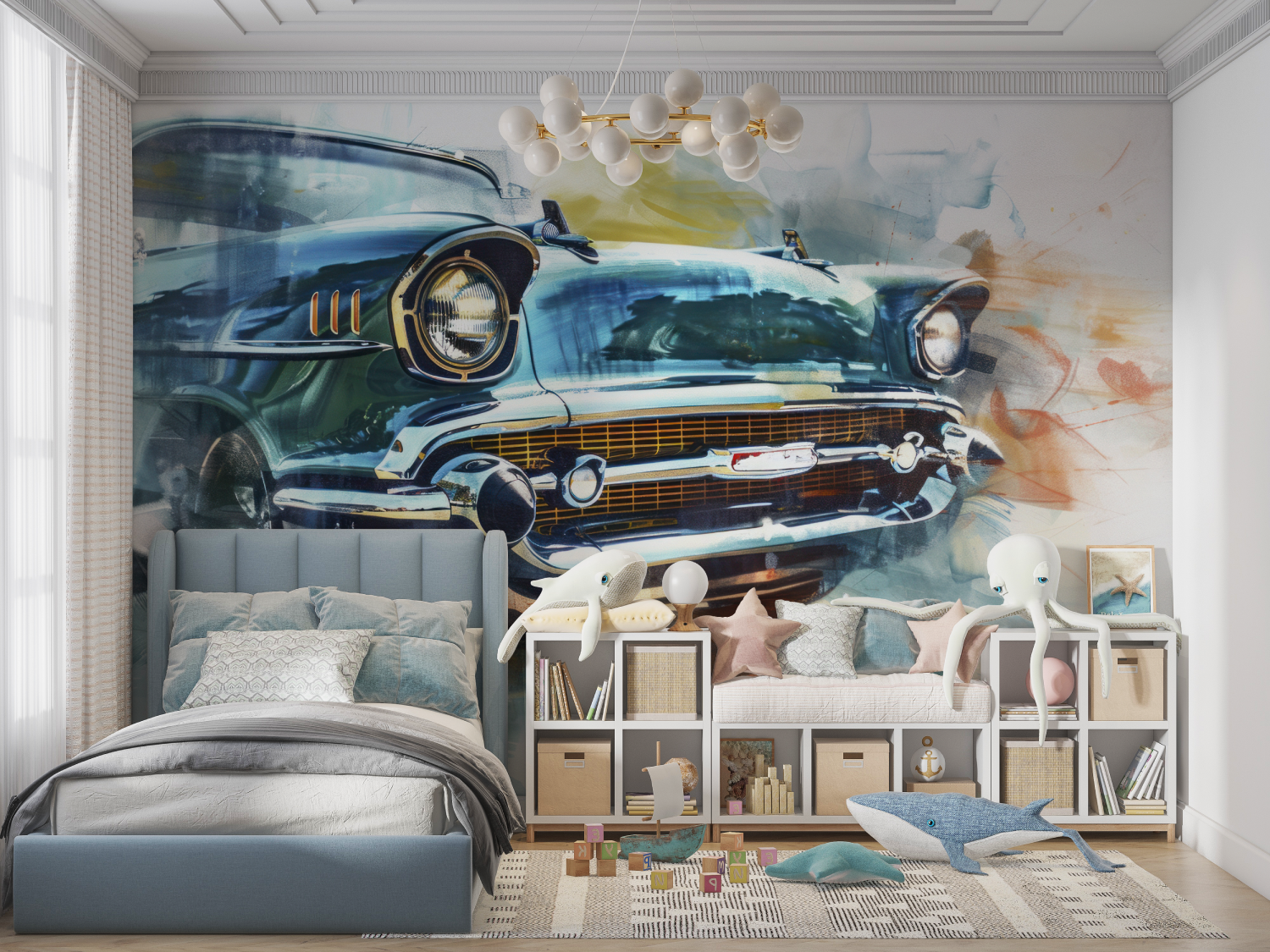 Vintage Car Watercolor Mural Wallpaper | Murals Wallpaper