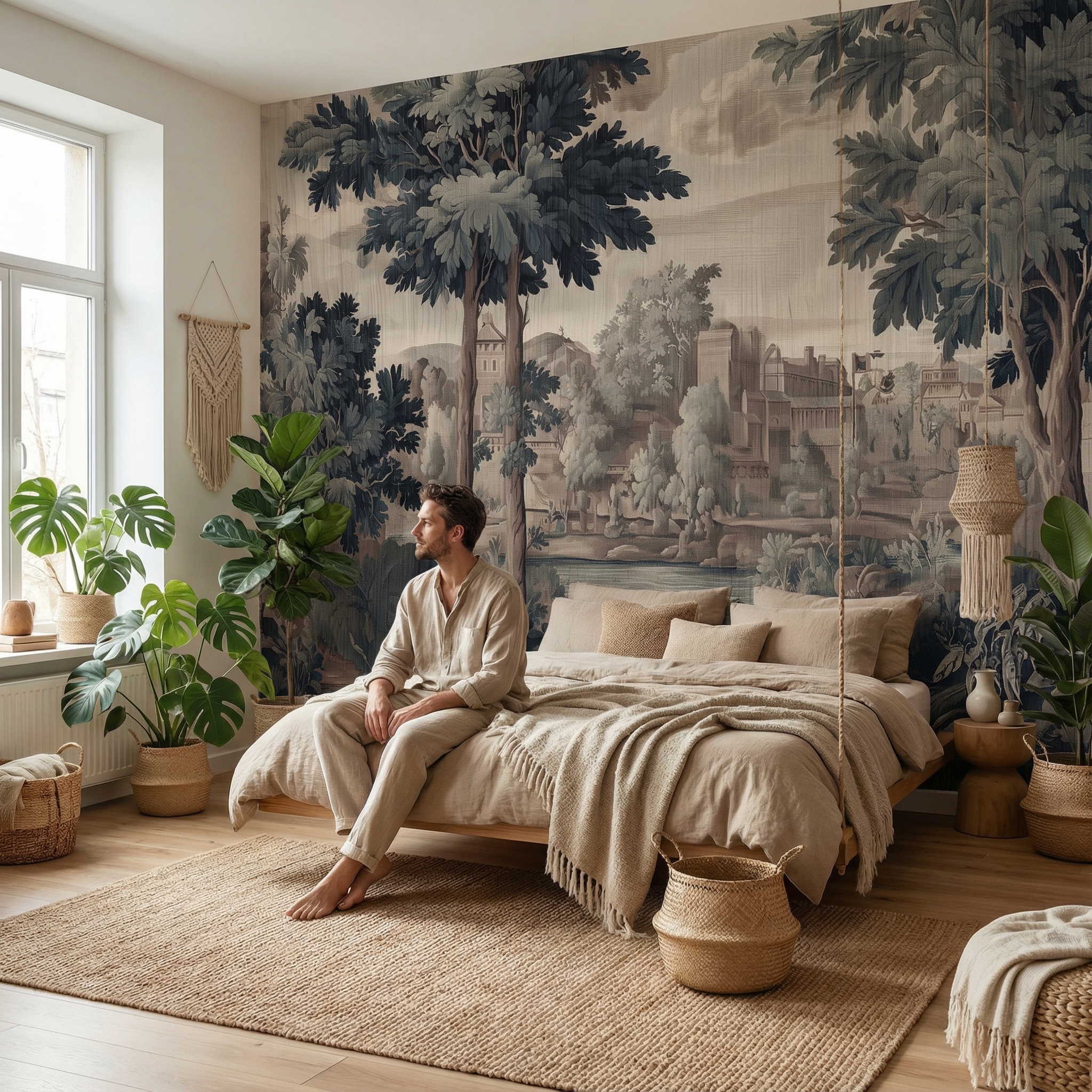 Antique Tapestry Landscape Mural Wallpaper