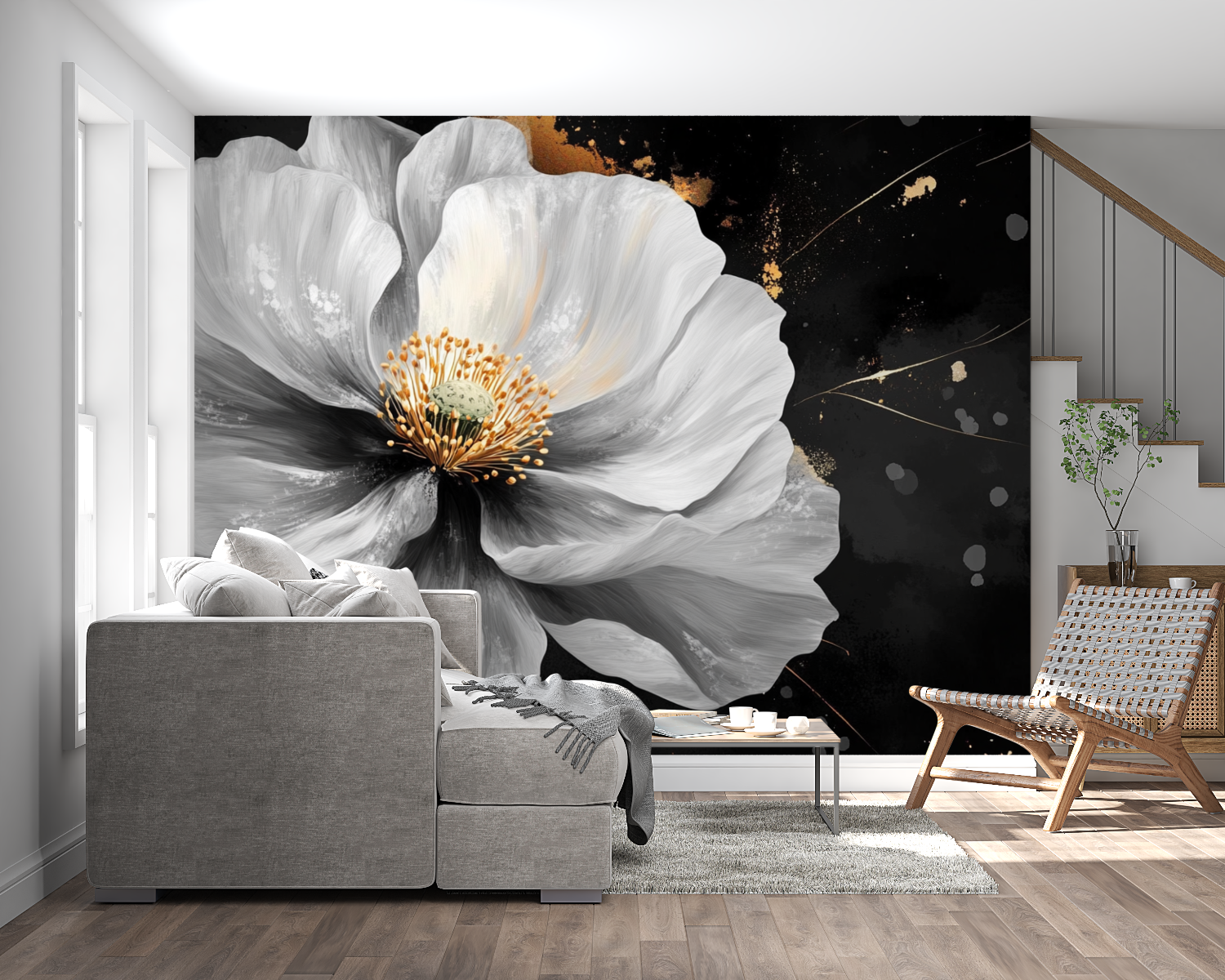 Expressive Large White Flower Watercolor Wallpaper | Murals Wallpaper