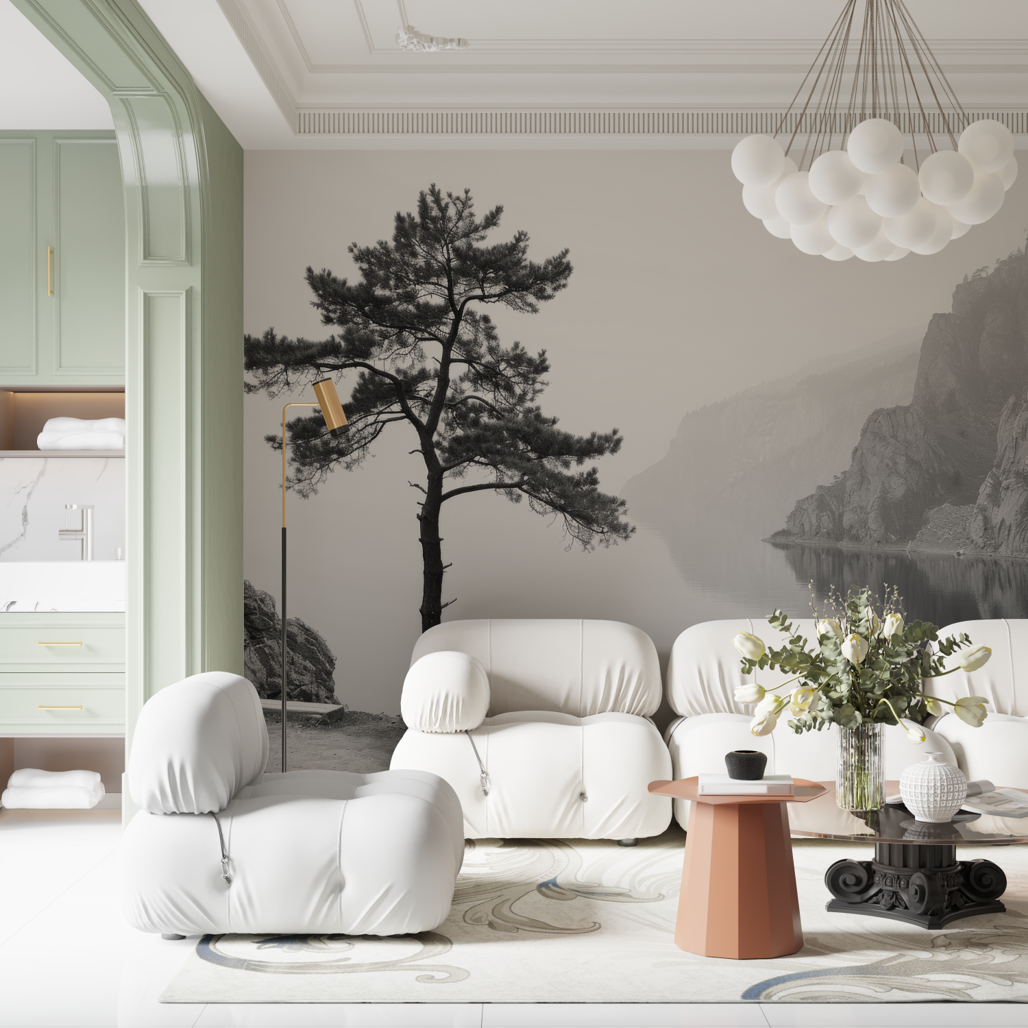 Gray and White Photomural Wallpaper | Murals Wallpaper