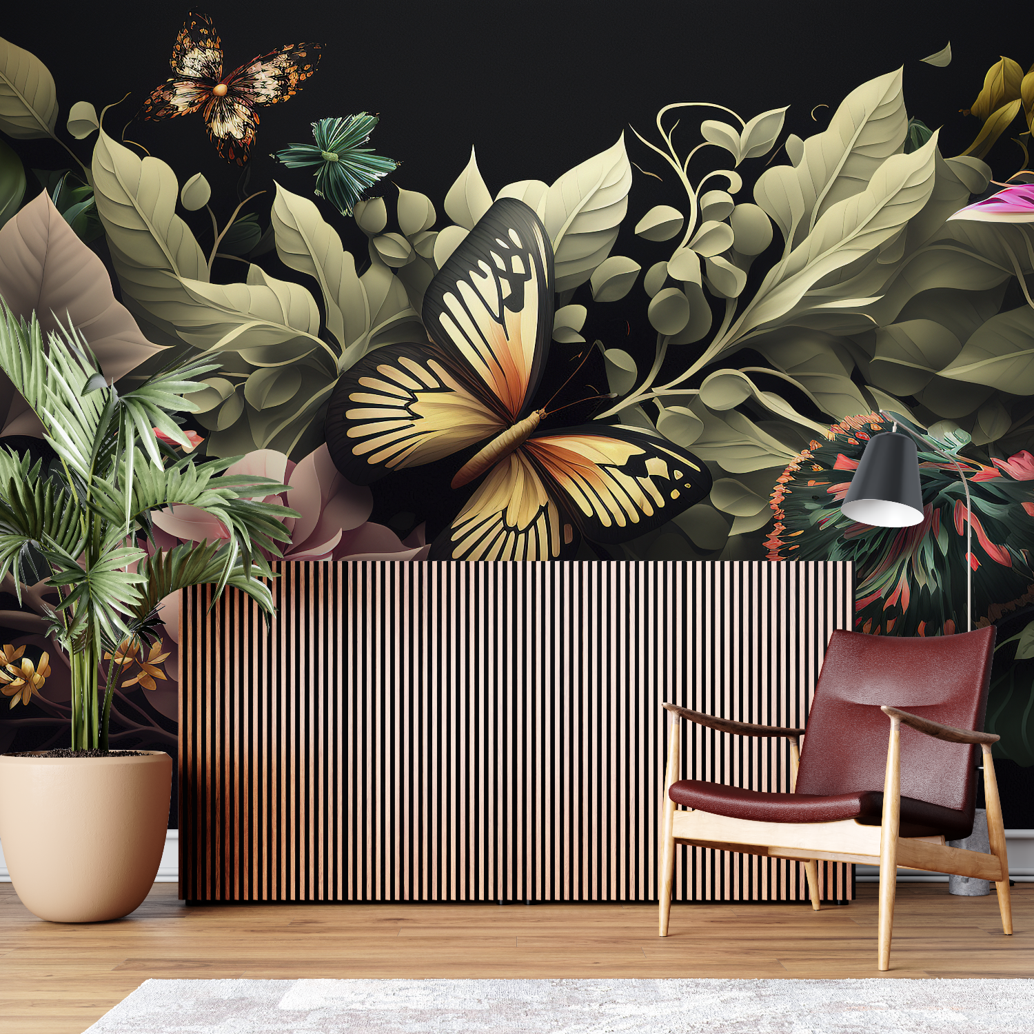 Black Background Wallpaper with Flowers | Murals Wallpaper