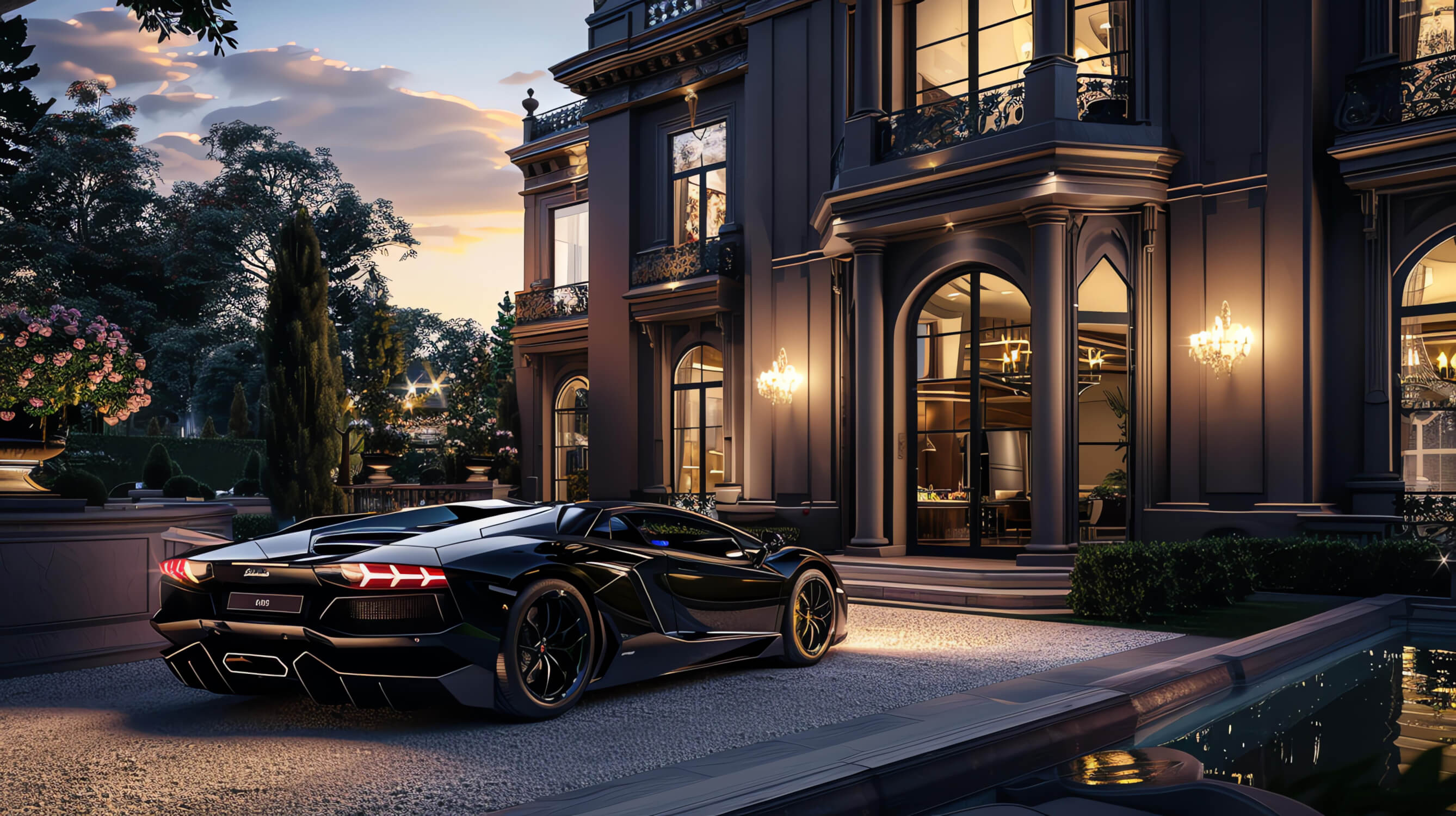 Luxury Car and Villa Wallpaper | Murals Wallpaper