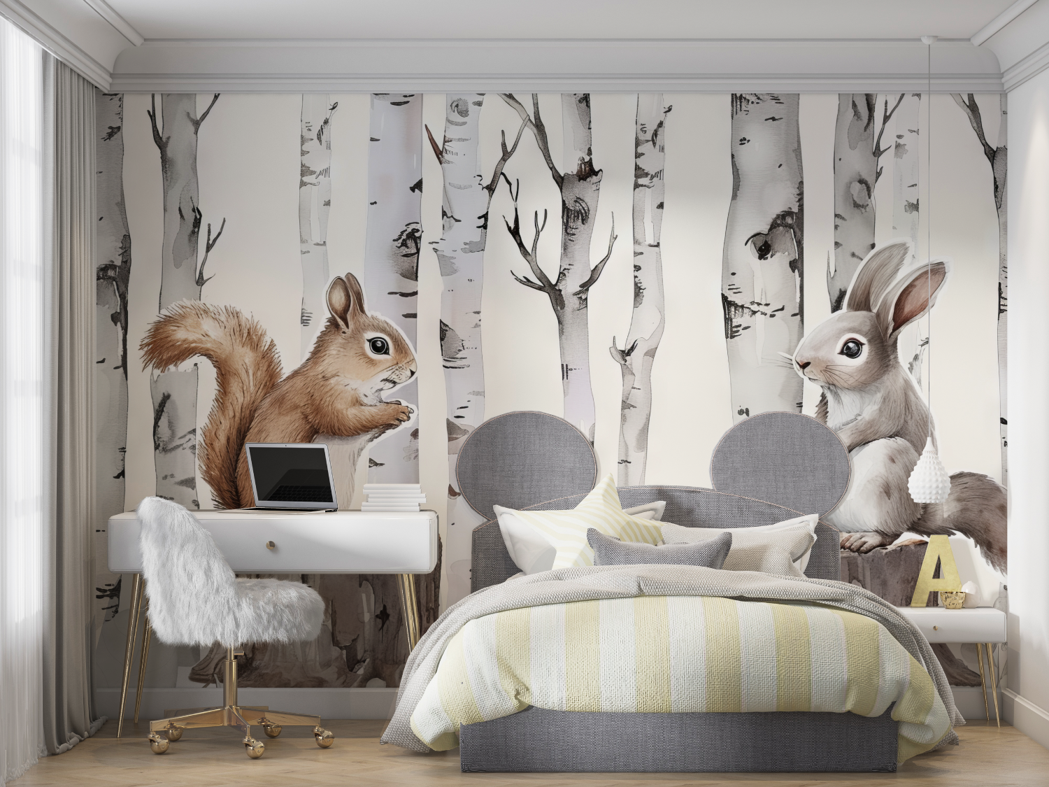 Kinderzimmer-Tapete mit Waldhasenmotiv | Wandtapete