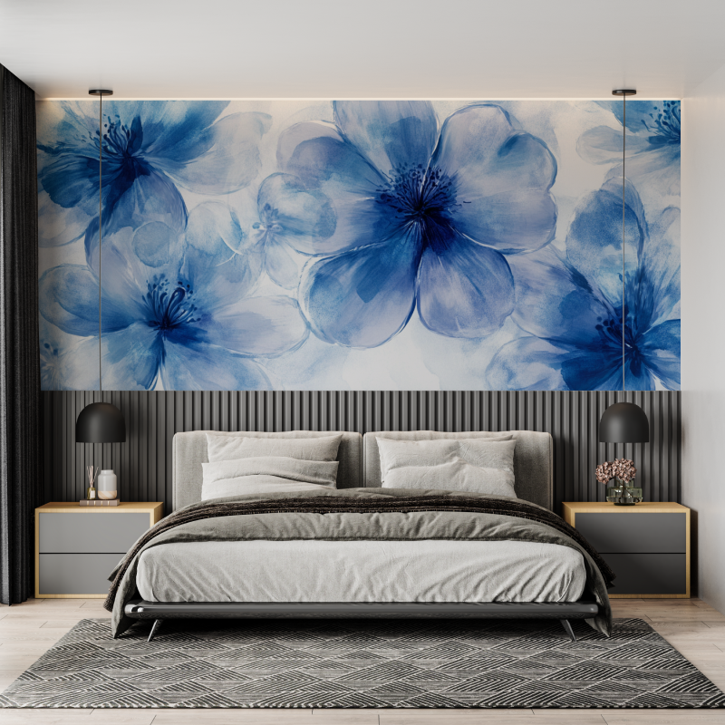 Large Blue Floral Wallpaper | Murals Wallpaper
