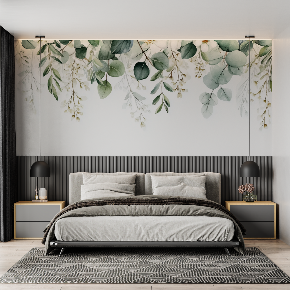 Tree green foliage mural wallpaper chambre adulte tendance