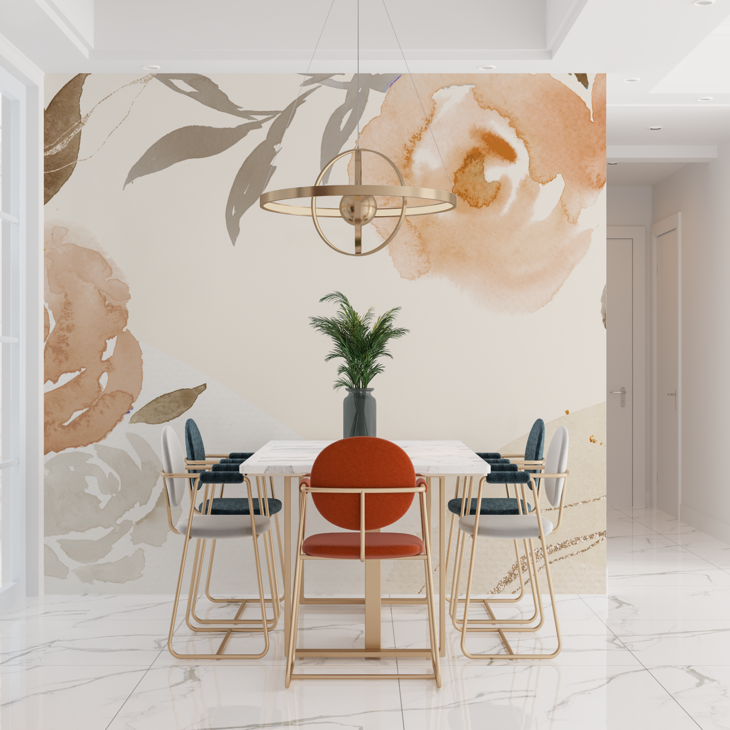 Watercolor Beige Flowers Wallpaper | Murals Wallpaper