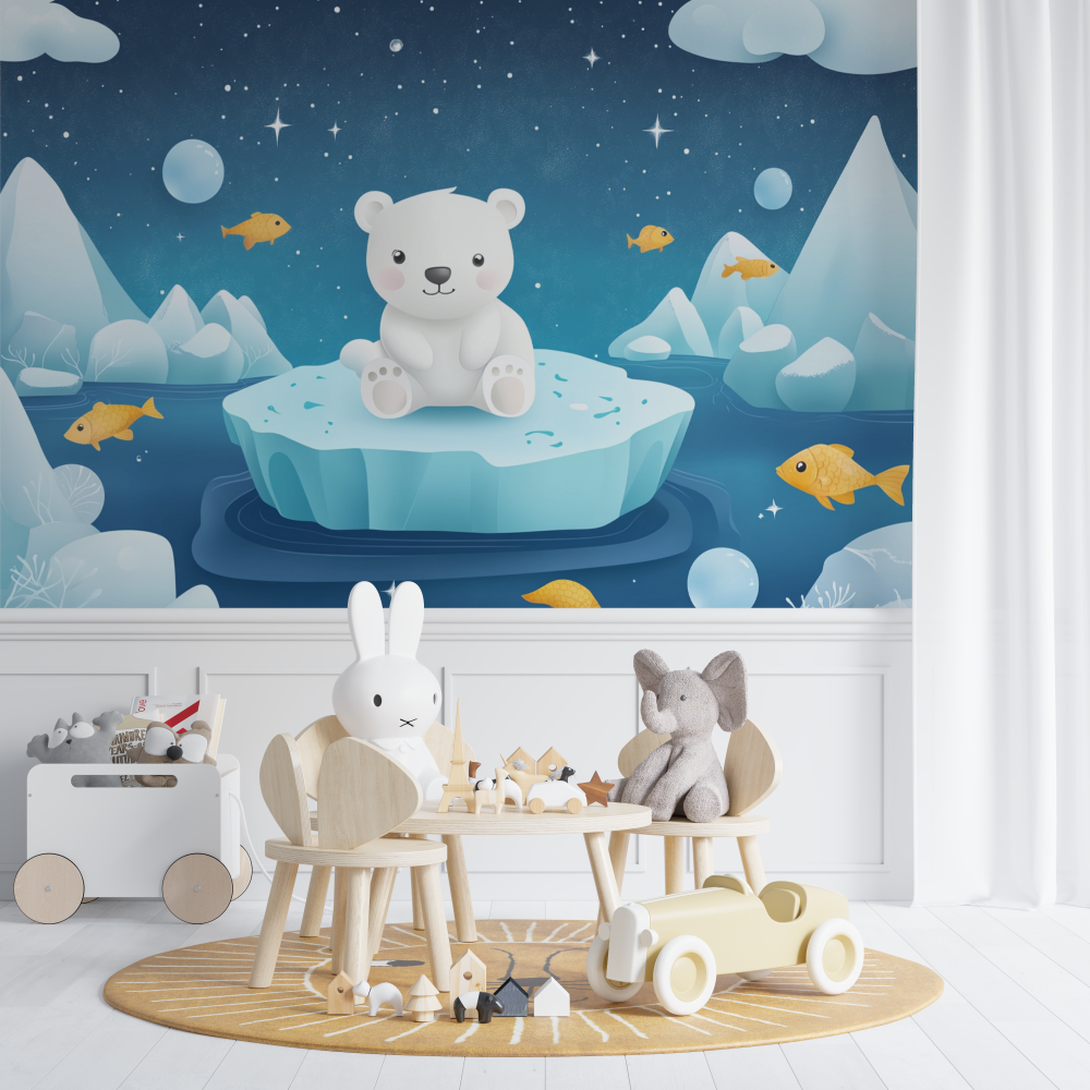 Baby Bear White Wallpaper | Murals Wallpaper