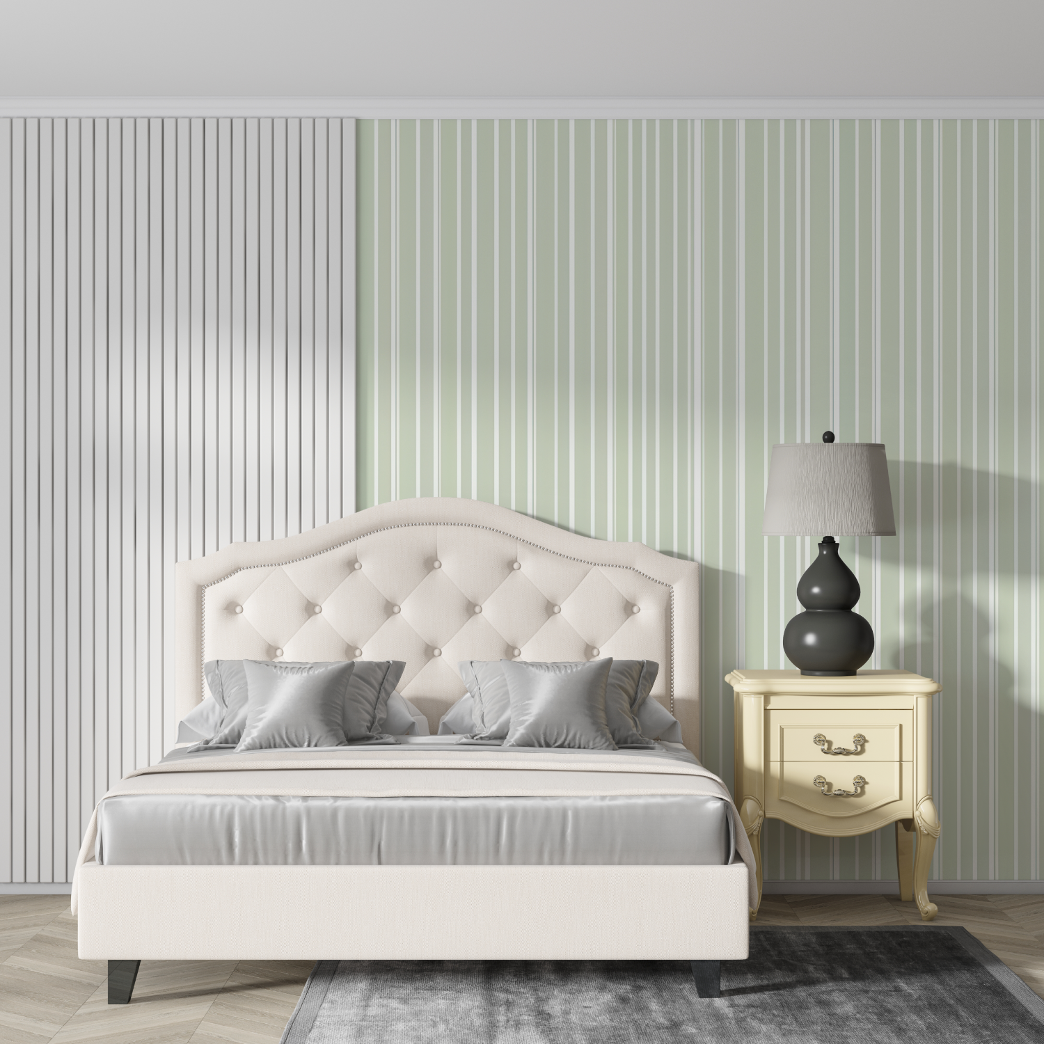 Grün-weiß gestreifte Tapete | Wandtapete