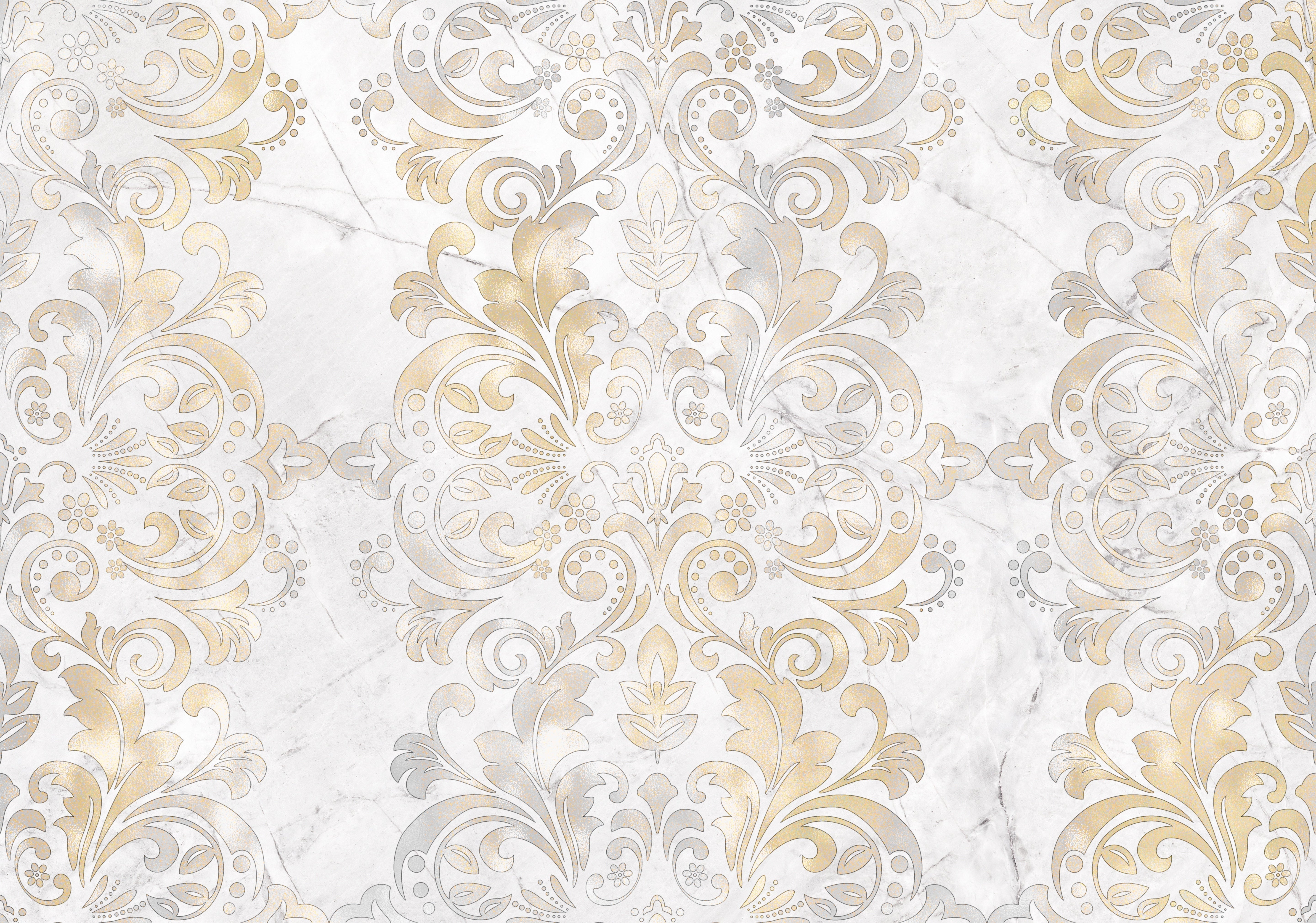 Beige and Gold Baroque Mural Wallpaper