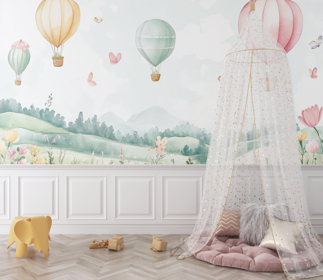 Hot Air Balloon and Countryside Wallpaper | Murals Wallpaper