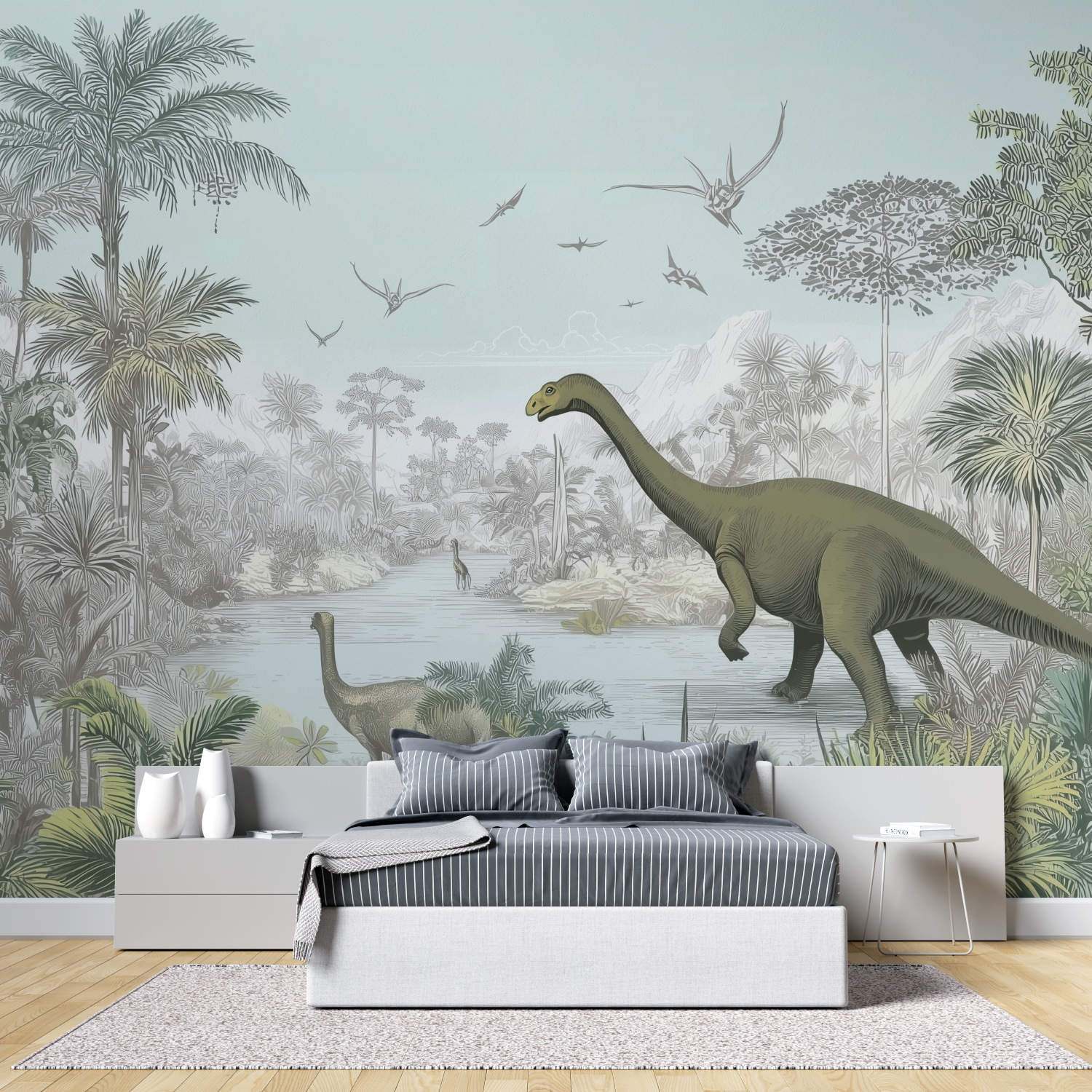 Panorama-Dinosaurier-Kinder-Wandtapete Tête de Lit