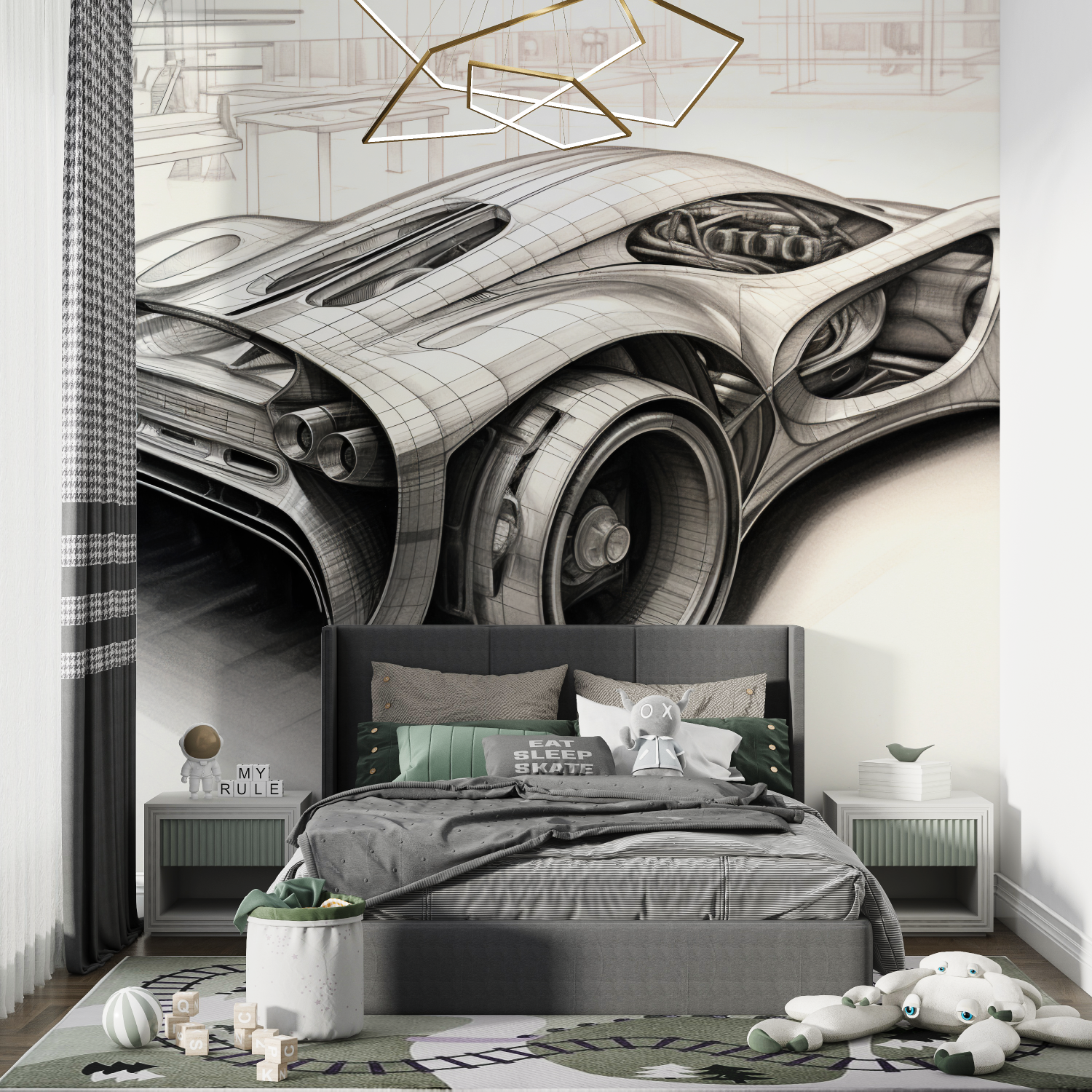 Technische Zeichnung als Tapete | Wandtapete