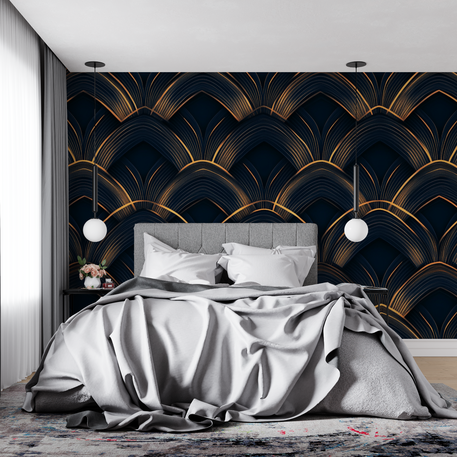 Art Deco Black and Gold Relief Wallpaper | Murals Wallpaper
