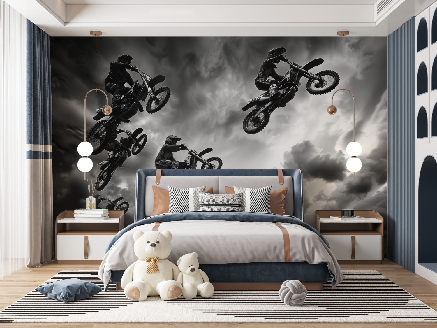 Teen Motorcycle Race Black White Wallpaper | Murals Wallpaper