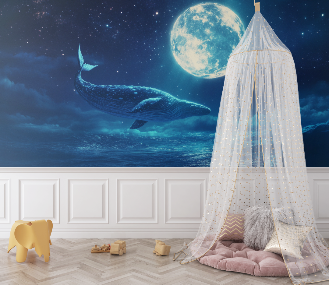 Whale and Moon Wallpaper | Murals Wallpaper
