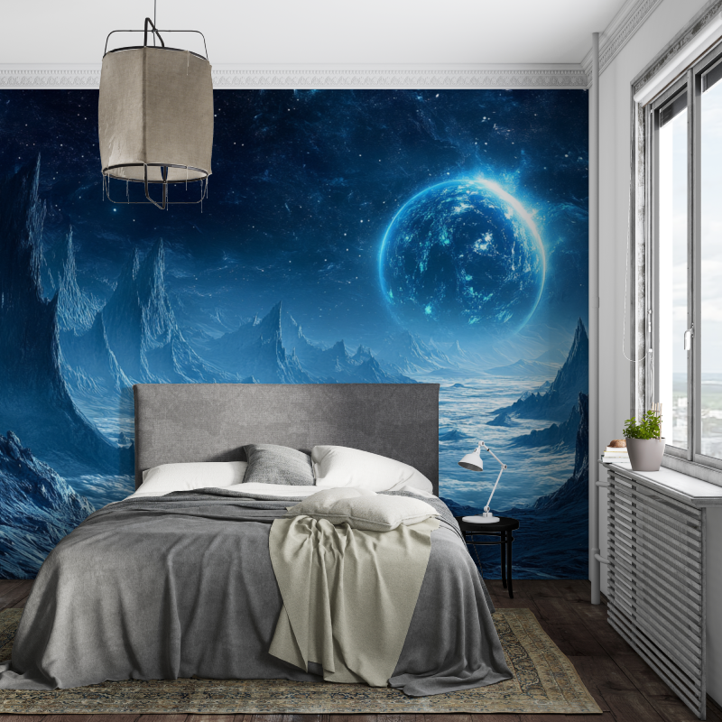 Spaceship Wallpaper with Planet View | Murals Wallpaper