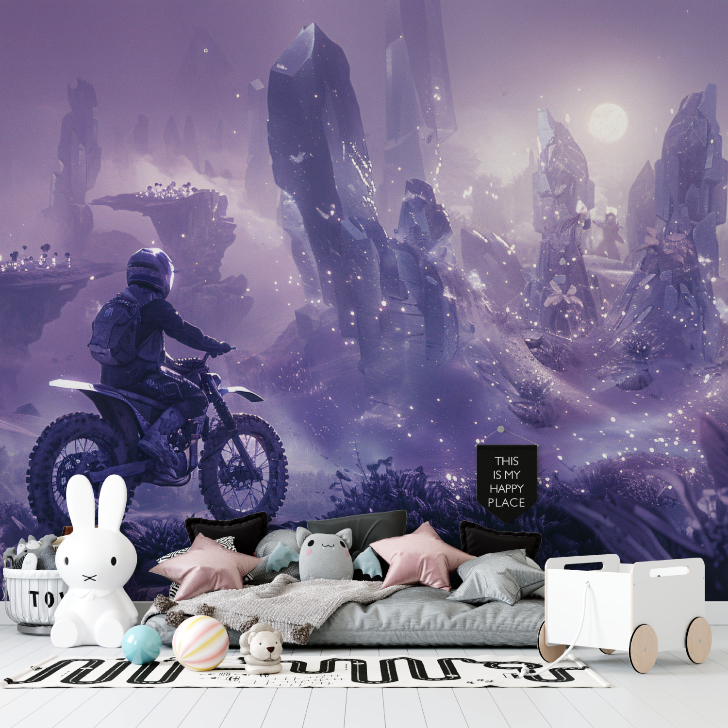 Lila Motorradjunge-Tapete | Wandbild-Tapete