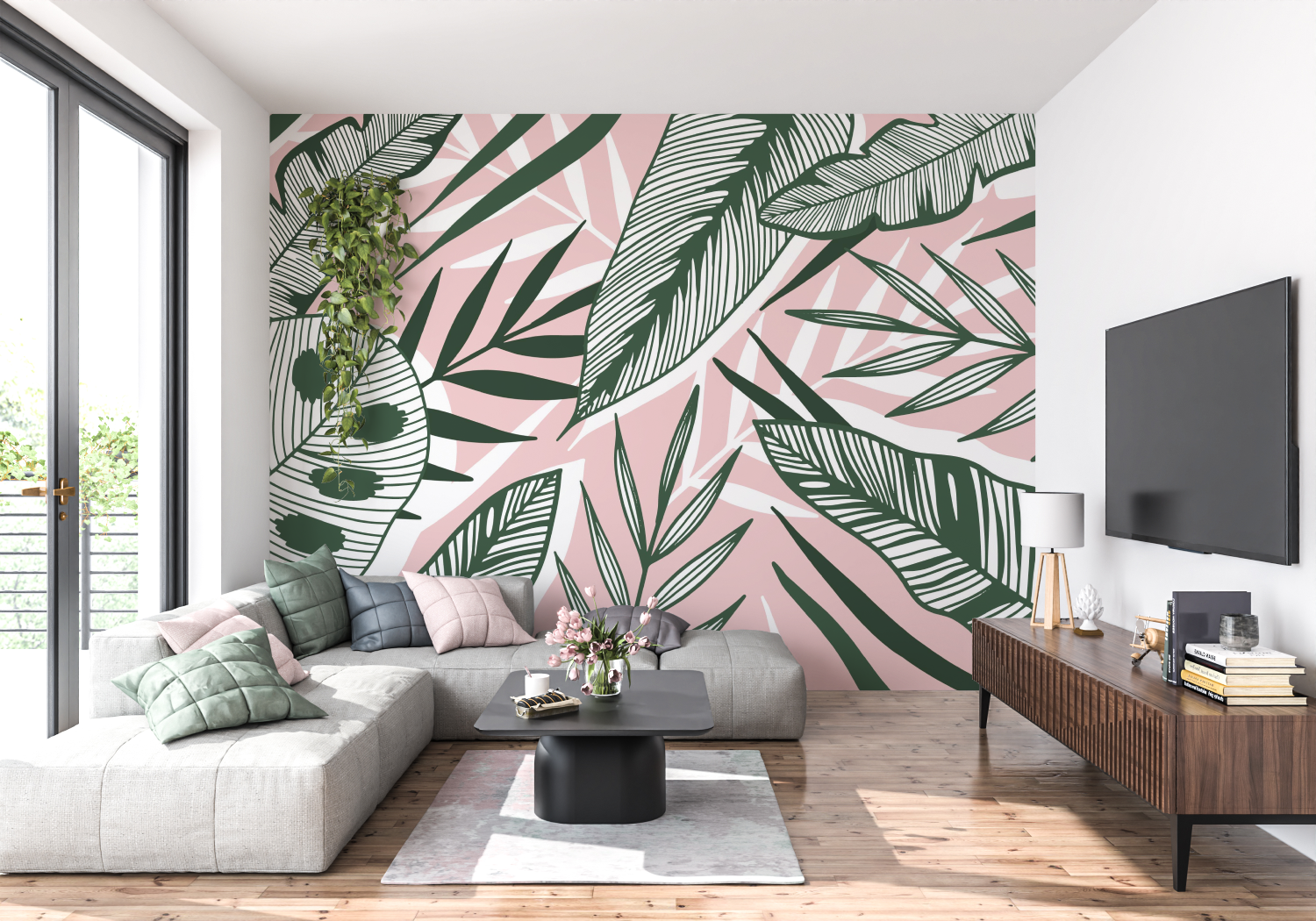 Green and Pink Jungle Wallpaper | Murals Wallpaper