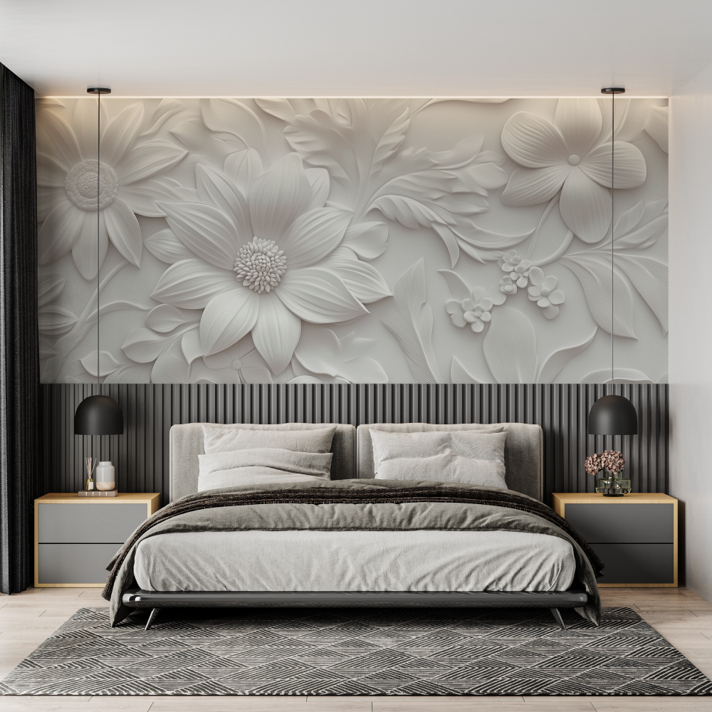 Papel de parede mural de flores brancas grandes 3d chambre adulte tendance